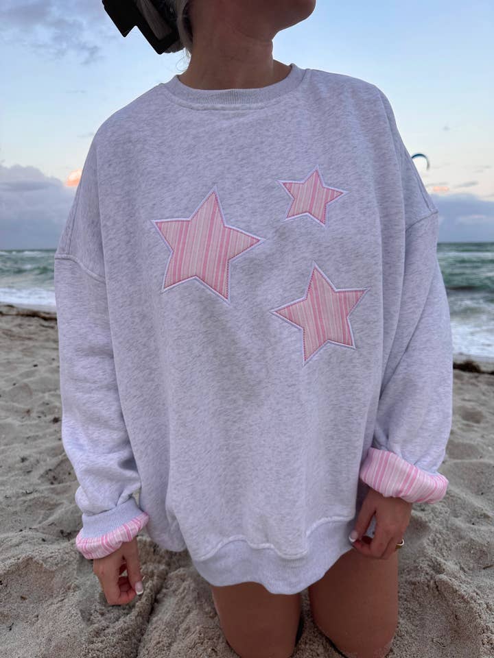 Pearl Grey Star Lux Striped Sweatshirt for wholesale on Faire