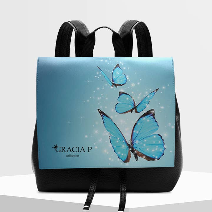 Molly Backpack by Gracia P - Italian Backpack - Sky Blue Butterflies for wholesale by GLOBALSHOP SRL