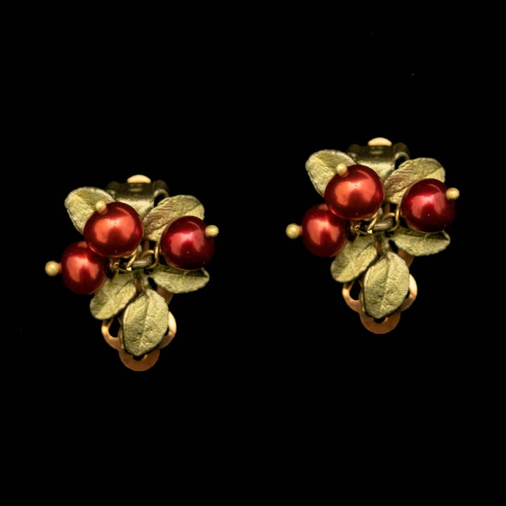 Cranberry 3 Stone Clip Earrings for wholesale by Michael Michaud