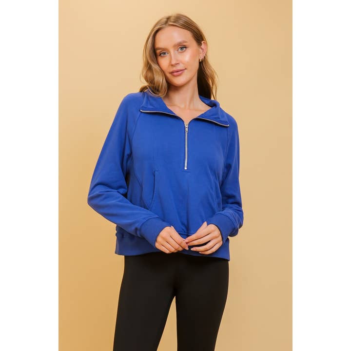 Chic Half Zip Pullover Sweatshirt with Stand Up Collar for S for wholesale by Blue Bunny Inc