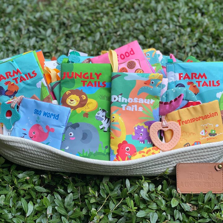 Basket of Cloth Books for wholesale by London Bridge & Maison Chic
