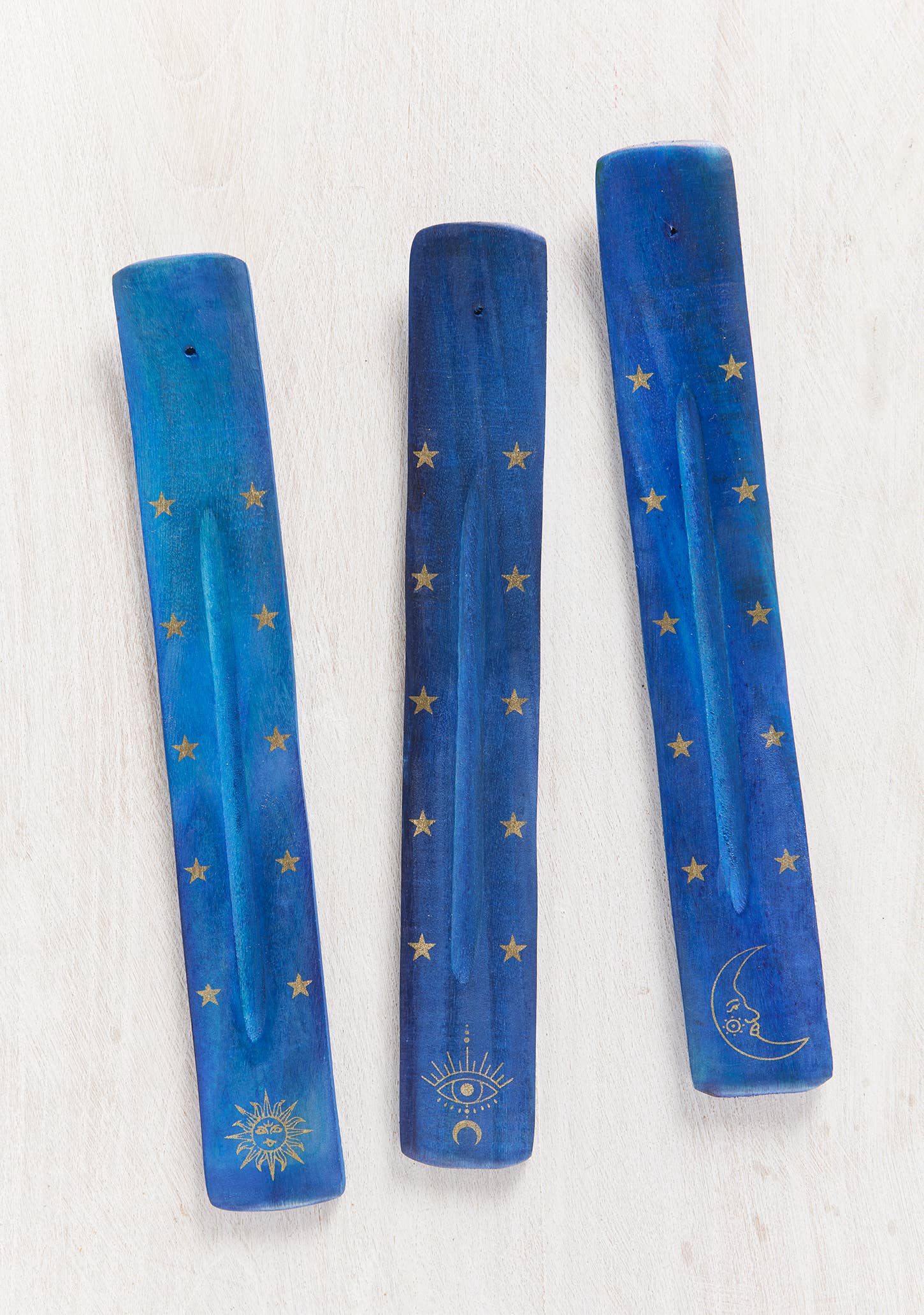 Namaste - Vente Porte-encens - Porte-encens en bois bleu imprimé or1