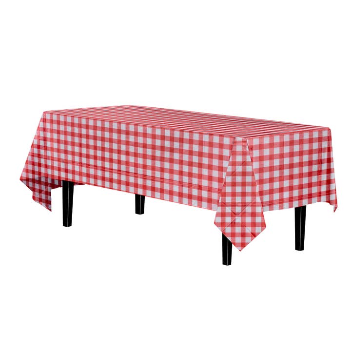 Red gingham 54 in. x 108 in. Rectangle Plastic table cover for wholesale on Faire
