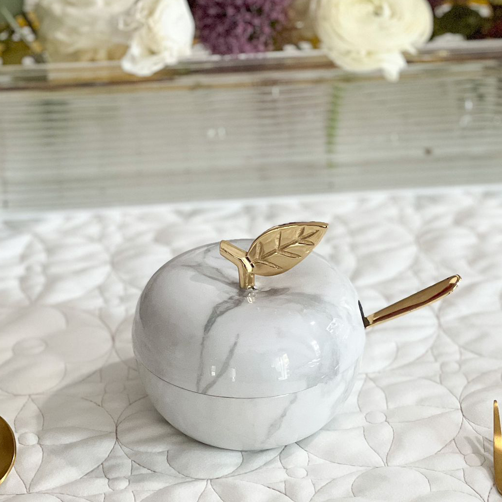 Boker-Tov Shalom - Wholesale Honey Pot - White Marble Honey Dish3