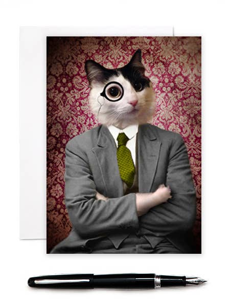 Inspector Crixus - Tuxedo Cat Card for wholesale by The Lonely Pixel