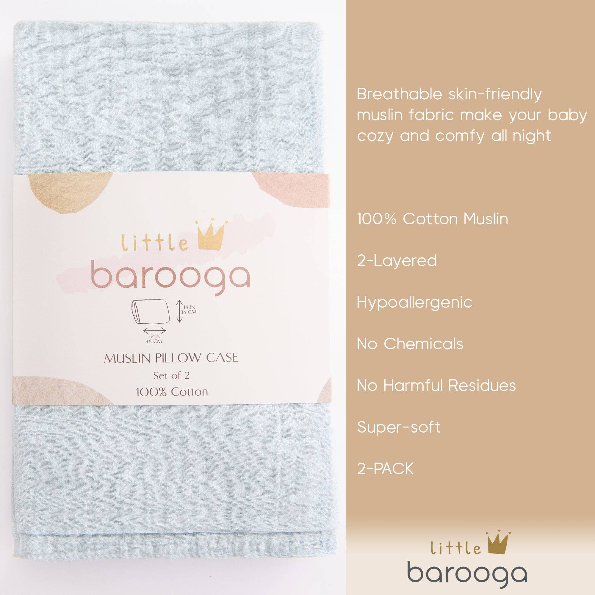 Barooga - Wholesale Bedding Pillowcase/Sham - Kids & Baby - Toddler Muslin Pillowcase, 14"x19", 2 Pack10