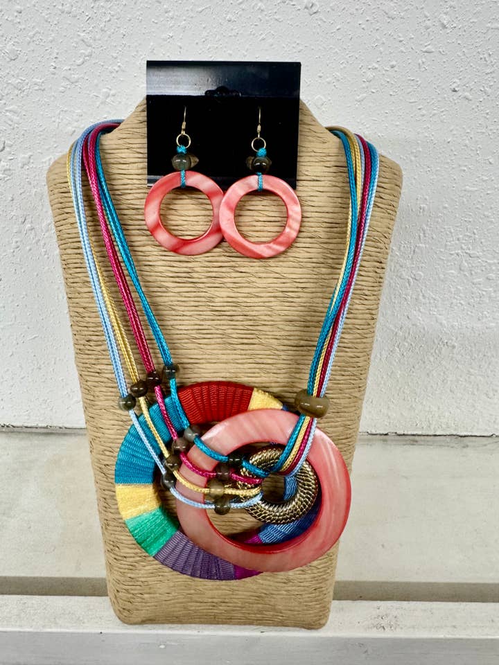 8 STRANDS MULTI COLOR WAX CORD WITH MULTI COLOR WOOD AND MOP for wholesale by International Duru's