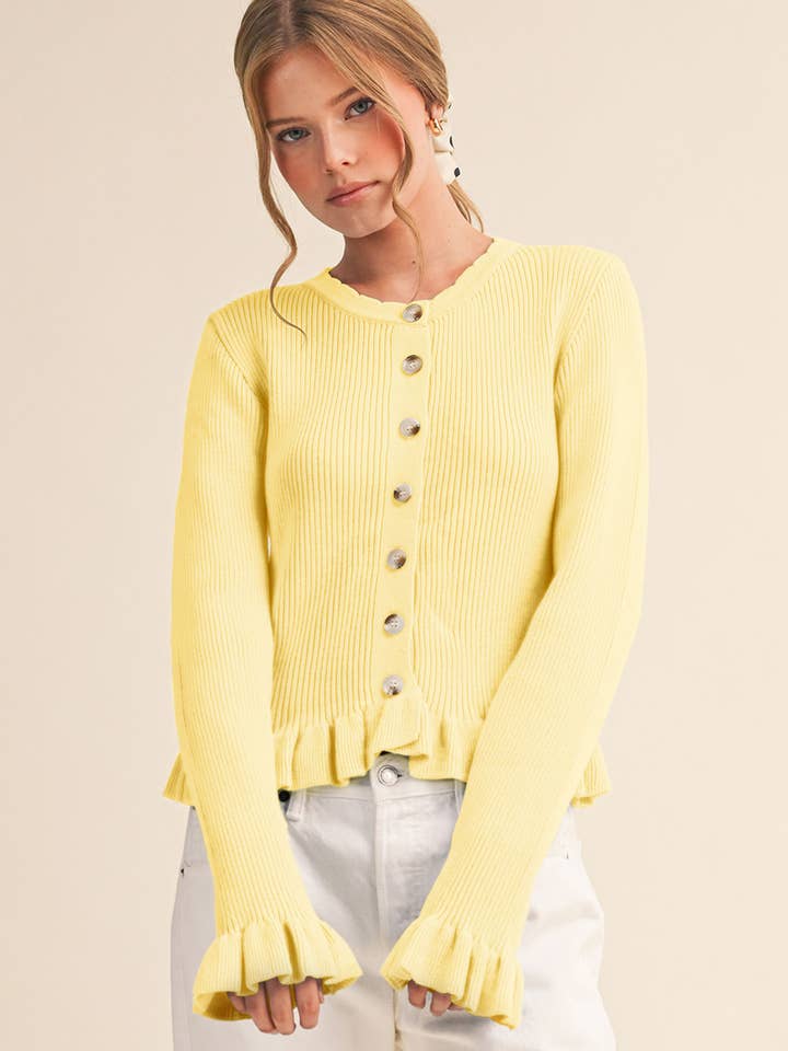 &MERCI - Wholesale Cardigan - Women's - RUFFLE HEM RIBBED KNIT SWEATER CARDIGAN MSW1124919