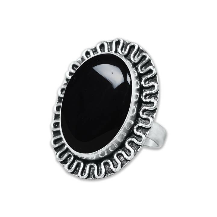 Handmade Jewels - Wholesale Cocktail/Statement Ring - Black Onyx Rings – Handmade, Silver-Plated, Assorted Boho Designs (US Sizes 6–10)13