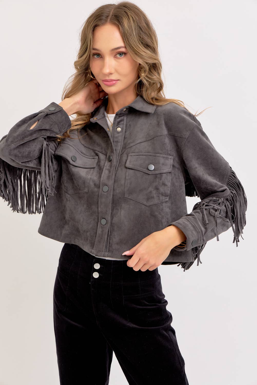 Sweet Lovely by Jen – Großhandel Hemdjacke/Shacket – Damen – Western-inspirierte Wildleder-Shacket6