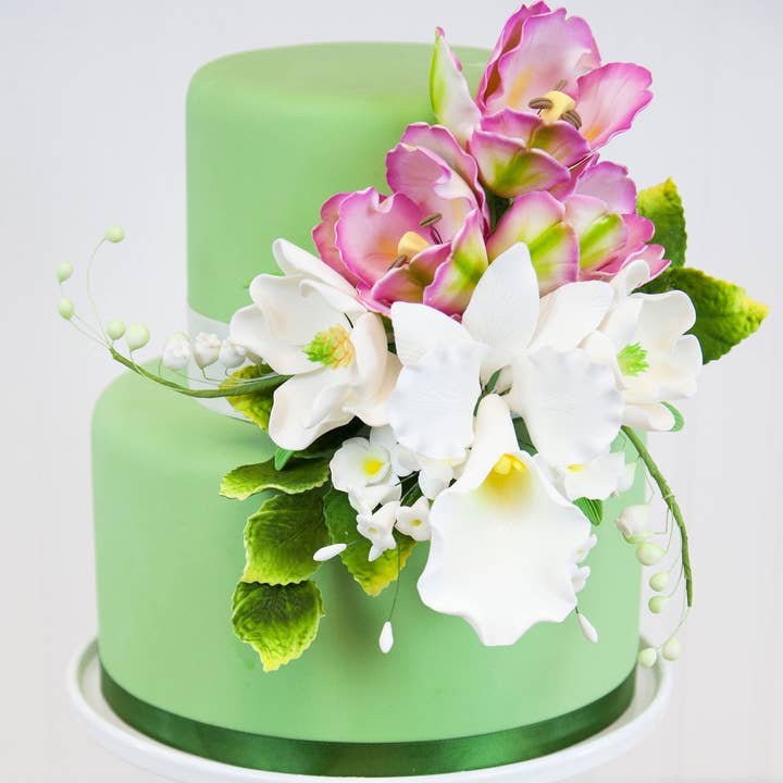 Global Sugar Art – wholesale Artificial flowers – Orchid Sugar Cake Flower Sprays, White Cattleya Arched Orchid Spray, by Global Sugar Art1