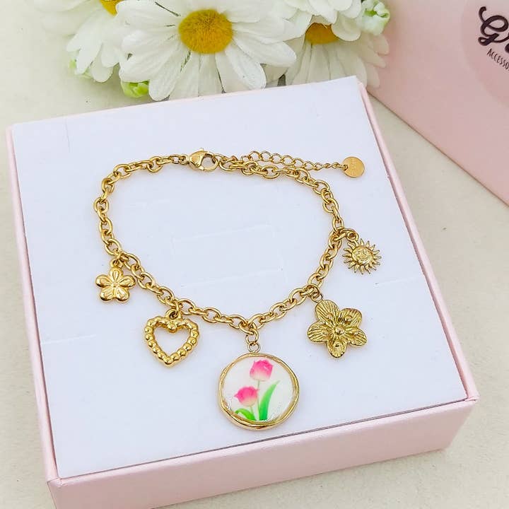 FIORE ORO Héloise Bracciale con charms fiori vintage e frutta - ACCIAIO INOSSIDABILE for wholesale on Faire