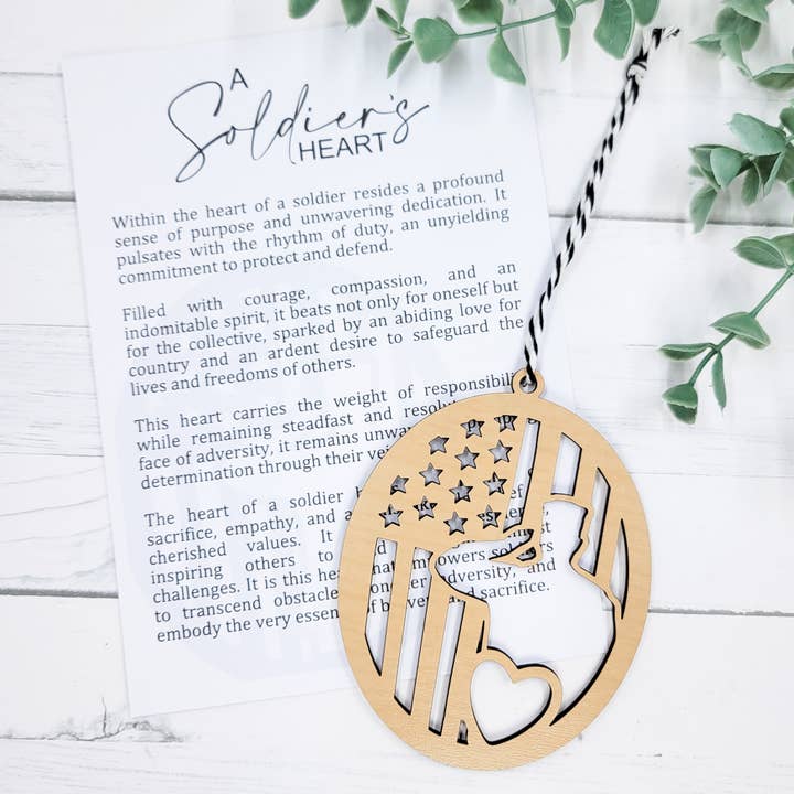 A Soldiers Heart Wooden Ornament for wholesale by The Purple Chickadee