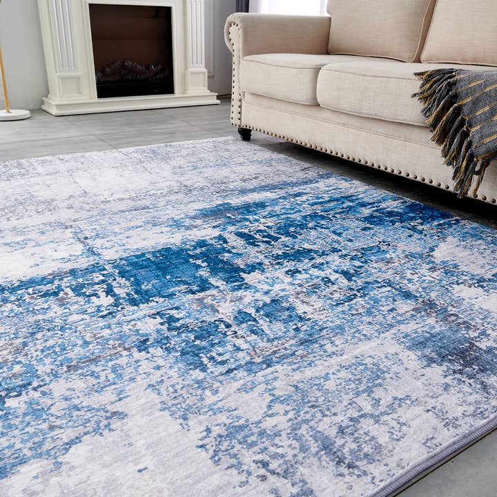 Amazing Rugs – Großhandel Teppichvorleger – Zara Abstract Design, maschinenwaschbar, Grau und Türkis1