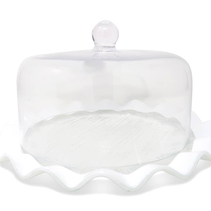 VIVIENCE - Wholesale Cake Stand - Glass Cake Dome With Scalloped Border