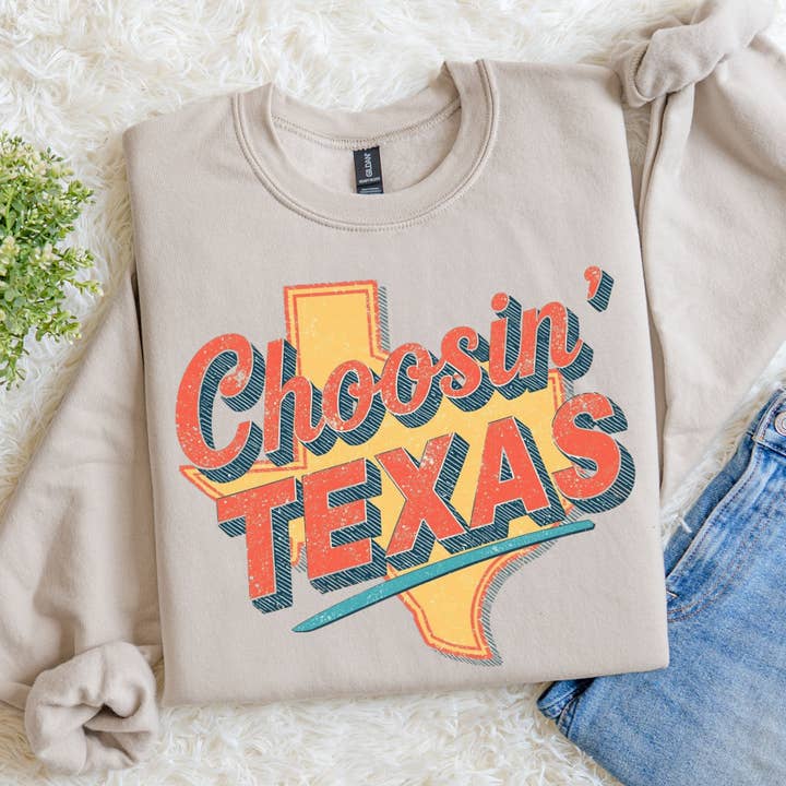 Choosin Texas Retro Graphic Sweatshirt, Country Music Shirt for wholesale by Southern Rheas