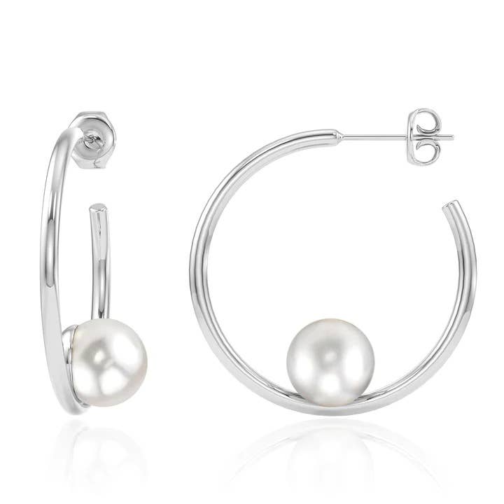 Kaiya Jewelry - Venta al por mayor Pendientes de aro - Pendientes grandes de aro medio abiertos con perla2