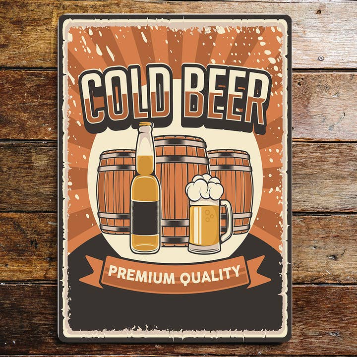 Panneau mural en métal Cold Beer de qualité supérieure pour la vente par The British Metal Signs Company