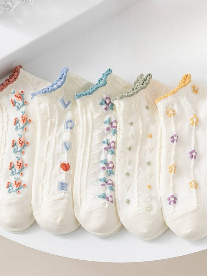 Rufia- Colorful Lace Trim Summer Low-Cut Socks for wholesale by Funkyrel® Atzbranding Limited