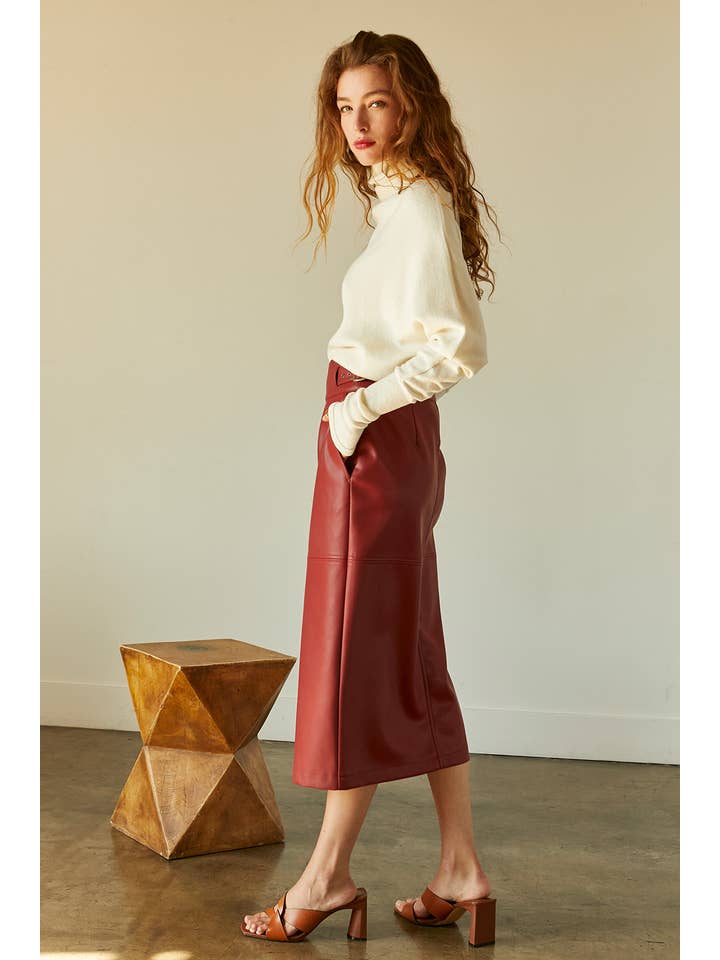 BRICK CS8049 - Natalie Vegan PU Midi Skirt With Side Buckle Detail for wholesale on Faire
