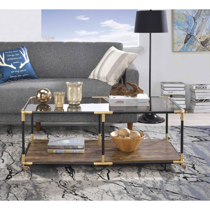Greenwestons - Wholesale Coffee Table - Black Gold & Smoky Glass Coffee Table, 48"x24"x19"