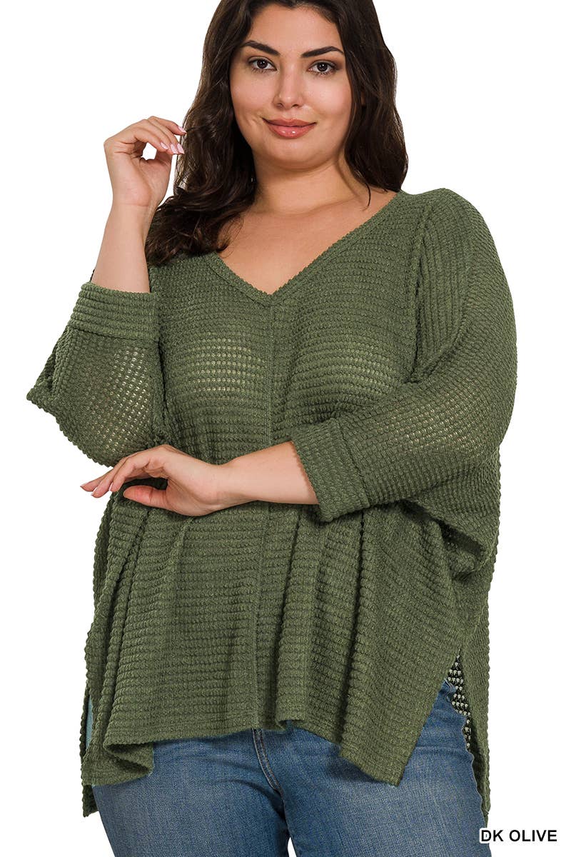 SCHWARZ-160583 „PLUS SIZE 3/4-ARM V-AUSSCHNITT HI-LOW SAUM JACQUARD SW“ für den Großhandel auf Faire7