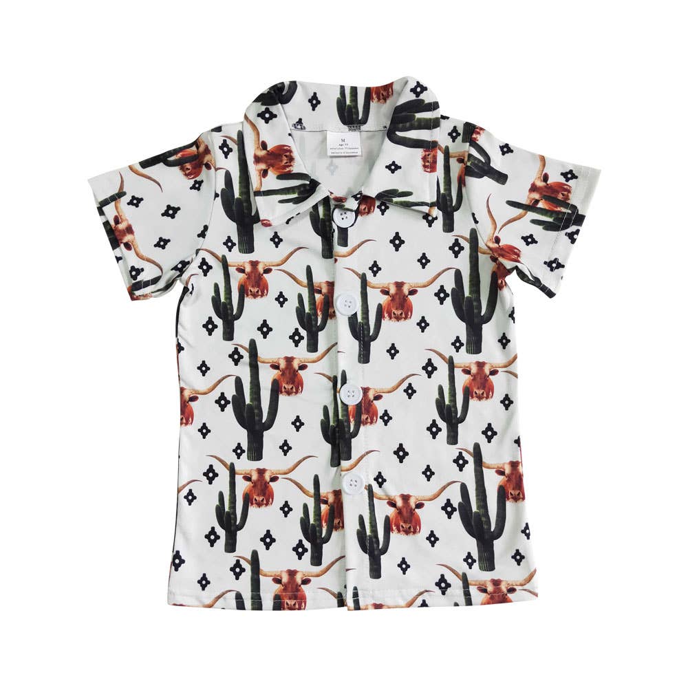 Aier Wholesale - Vente Chemise à col boutonné – enfant - Chemises western à motif cactus pour bébé garçon3