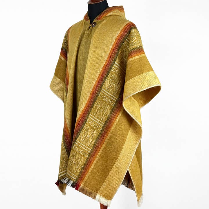 Sigsig - Letvægts Baby Alpaca Uld Hooded Poncho - Amber - Unisex for engroshandel hos ECUALAMA