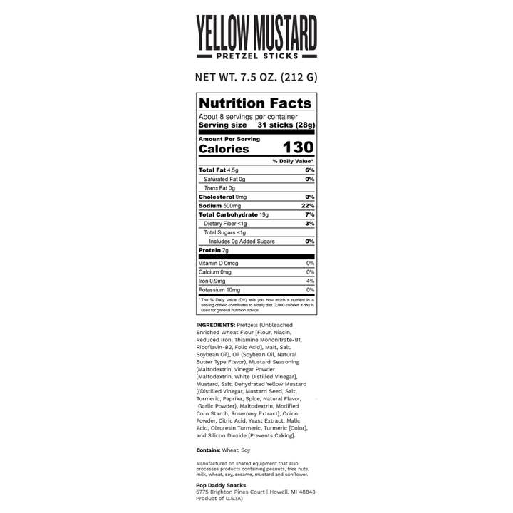 Pop Daddy Snacks - Wholesale Pretzels - Pop Daddy – Yellow Mustard Seasoned Pretzels 7.5oz2