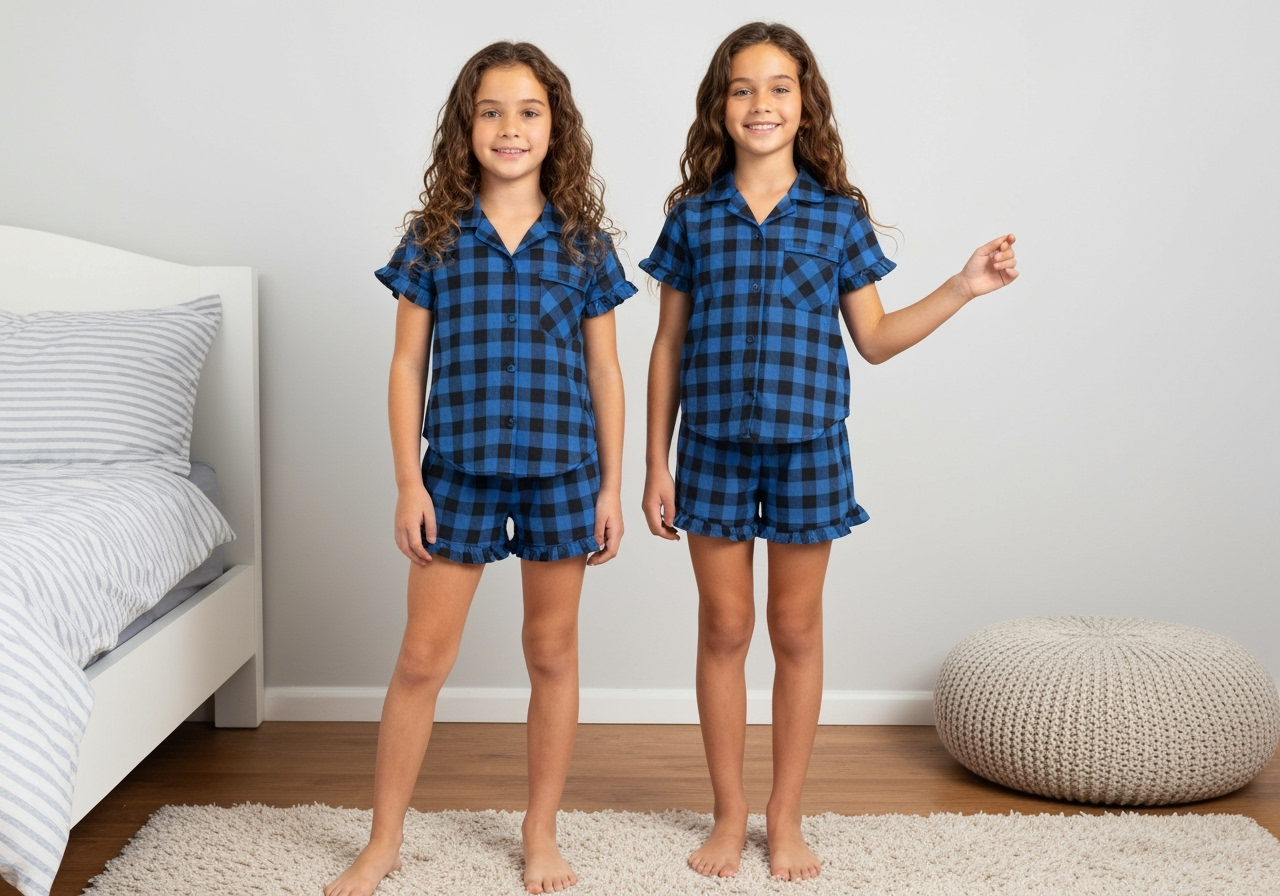 The Blissful – wholesale Sleepwear set – Kids – Kids Personalized Cotton Buffalo Checkered Ruffle PJs Set2