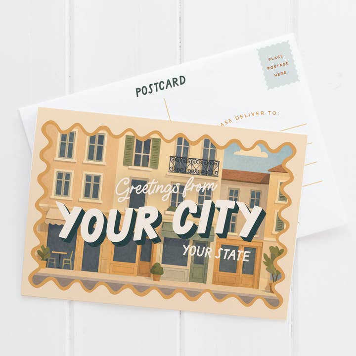 Custom Main Street Scenery Postcard for wholesale by Easyhand Goods – formerly Onderkast
