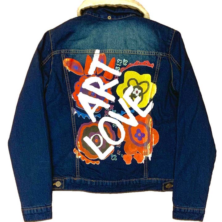 Floral Denim Jacket w/ Faux Shearling Collar for wholesale by The Lud