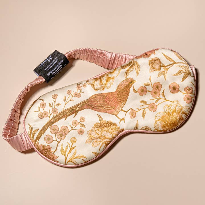 Muraki - Wholesale Sleep/Eye Mask - Pearl Pink Bird Printed Silk Eye Mask2