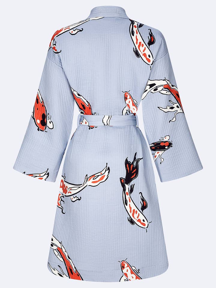 ASHY & SLEEK - Wholesale Kimono - Women's - Koi Fish Kimono - 100% cotton koi fish pattern in blue &red 1