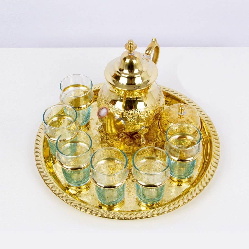 High crafty - Wholesale Tea Set - ✨ Hand-Engraved Brass Tea Set – Traditional Moroccan 9-Piece8