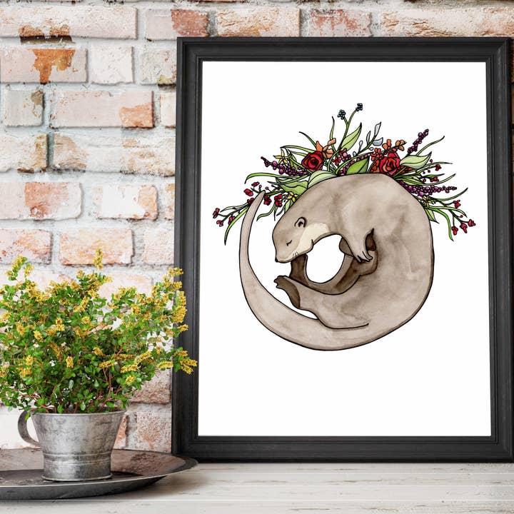 "Otter Bouquet" Watercolor Art Print for wholesale by PinkPolish Design