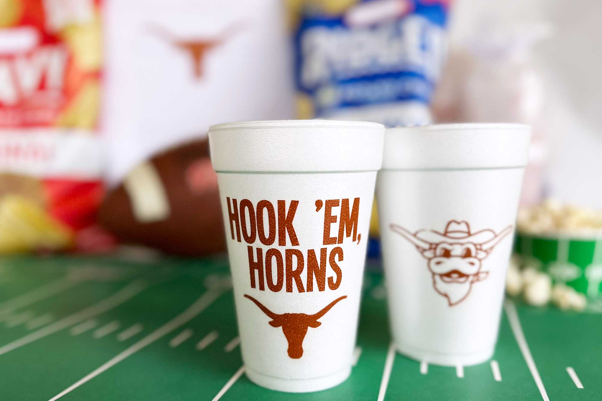 Two Funny Girls - Wholesale Disposable Cup - Foam Cup - University of Texas/Hook 'Em Horns (10 ct bag)1