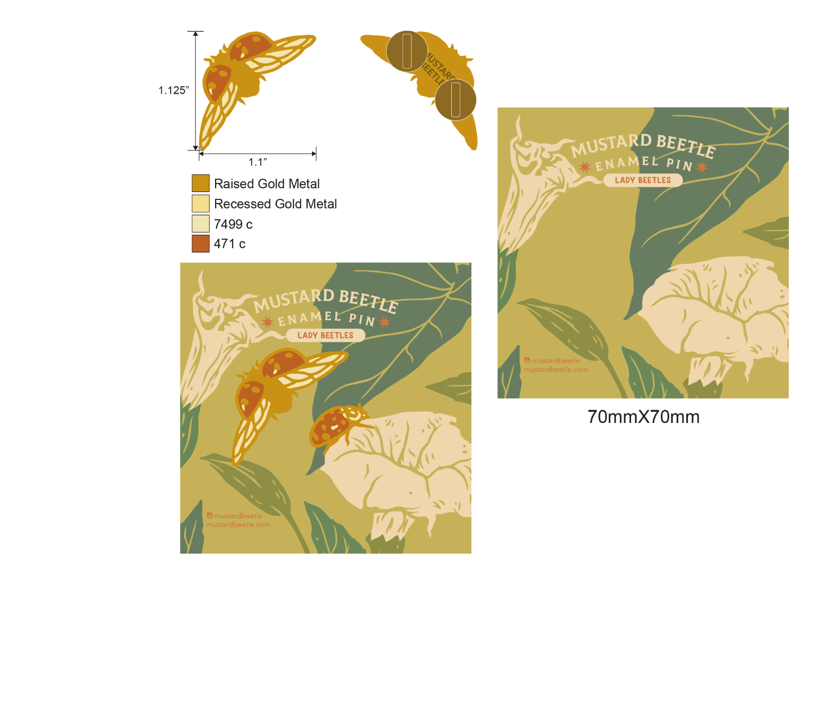 Mustard Beetle - Wholesale Lapel pin/button - Enamel Pin: Lady Beetles 1.25"4