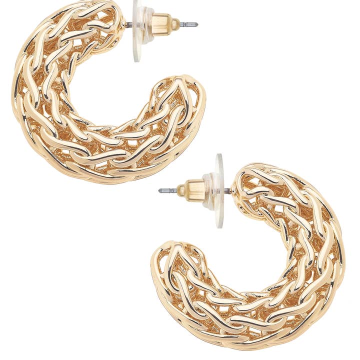 Canvas Style - Wholesale Hoop Earrings - Camille Frozen Chain Hoop Earrings in Shiny Gold0