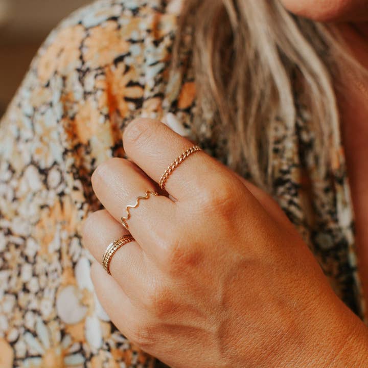 Hello Adorn - Wholesale Band/Stacked Ring - Squiggle Ring | 14kt Gold Fill + Sterling Silver