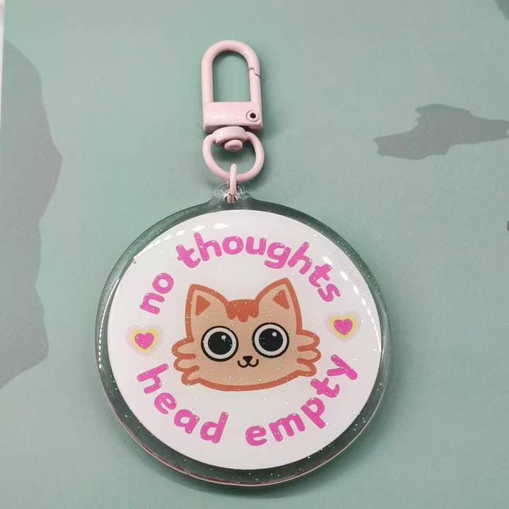 NO THOUGHTS ORANGE Cat - Keychain Acrylic Epoxy for wholesale by kristykatko