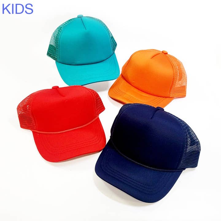 Funteze - Wholesale Kids Hat - Kids - Kids Solid Color Foam Sponge Mesh Trucker Hat