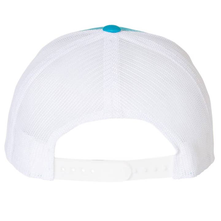 Sheepshead Toothy Critters 6 Panel Trucker Snap Back Turquoise White Hat for wholesale on Faire