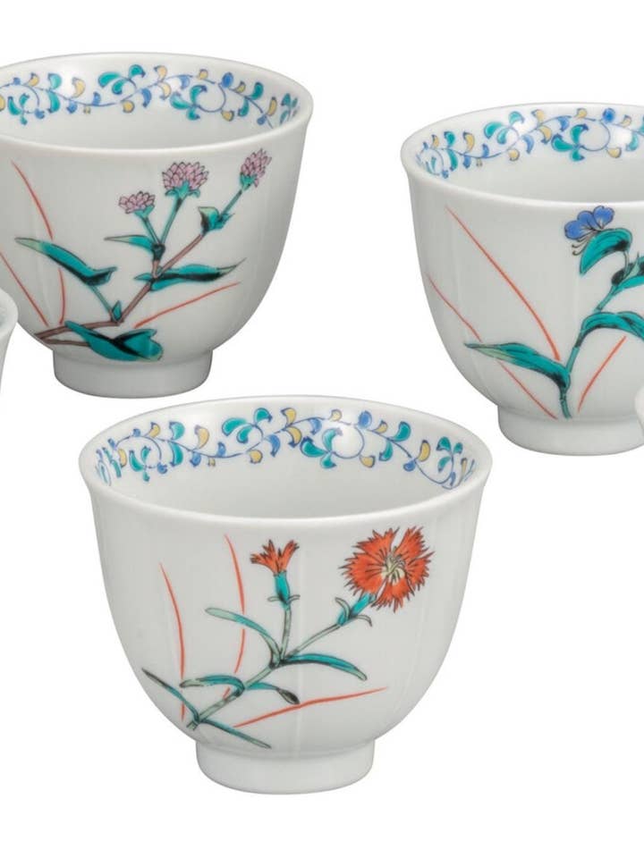 Kutani Ware Gokusaika Floral Porcelain Tea Cup Set for wholesale by TheKutaniAtelier