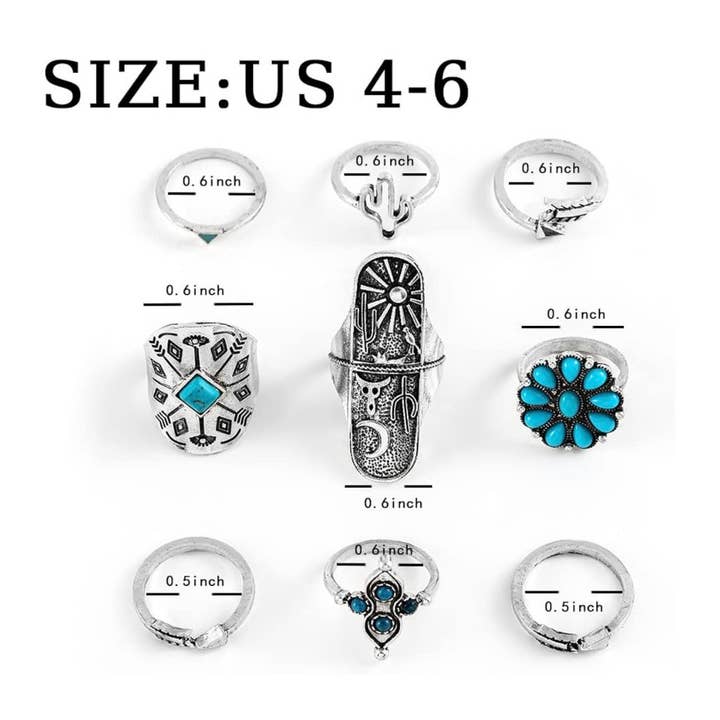 Cross and Crowns - Vente Parures de bijoux - Anneaux occidentaux turquoise2