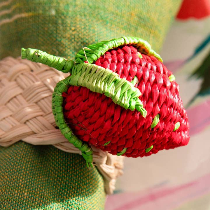 Strawberry Fruit Napkin Ring Woven Natural Straw for wholesale by Washein