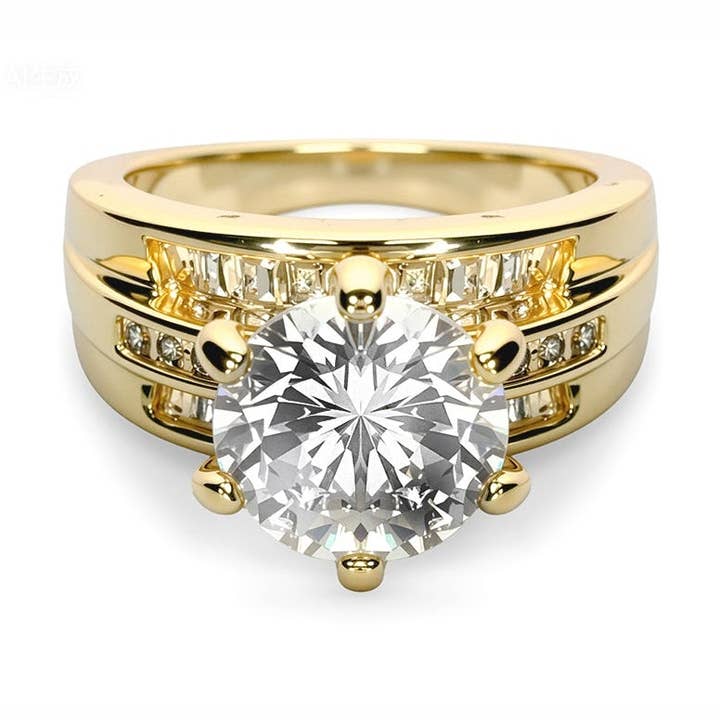 Round-Cut Diamond Ring – Six-Prong Solitaire with Pavé Band for wholesale by Caratina
