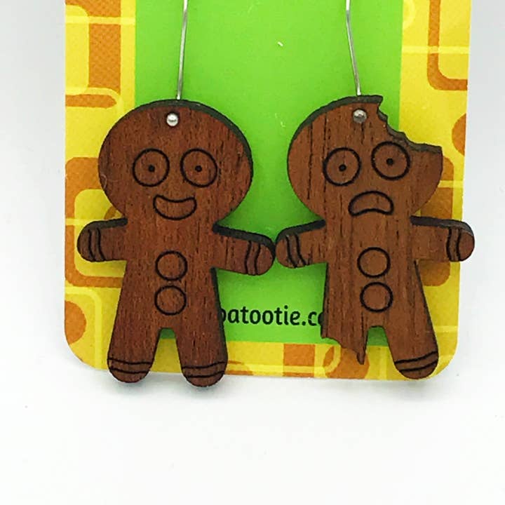 Gingerbread Men earrings - laser cut, wood - Christmas for wholesale by Kiss My Patootie