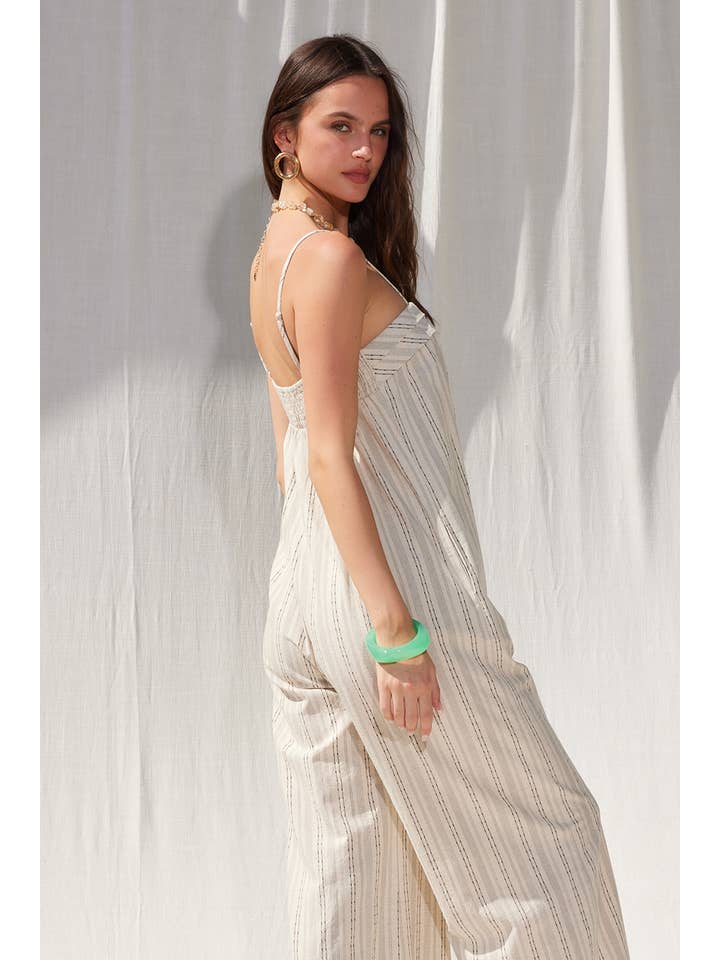 Natural Stripe Linen Jumpsuit for wholesale on Faire10