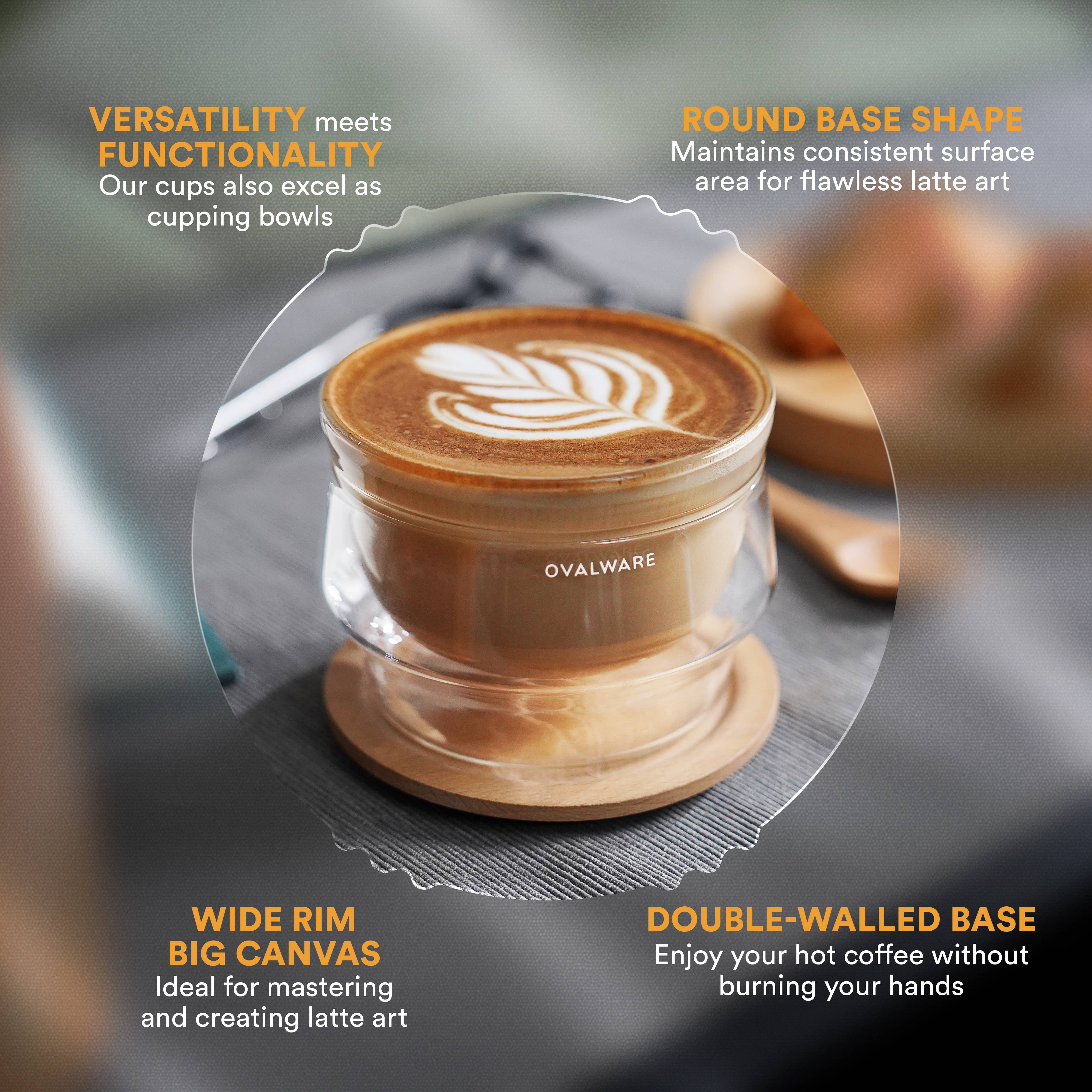 Ovalware - Wholesale Coffee/Tea Cup - Double Wall Latte Master Glass | Clear | 250mL | 8.5oz | Set of 26